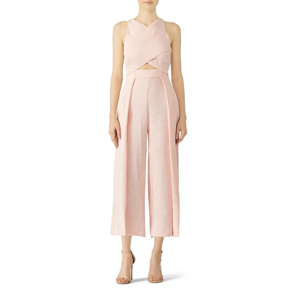Elliatt Arcadia Jumpsuit Crinkle Cut Out Wide Leg Cropped Peach Pink Size Medium